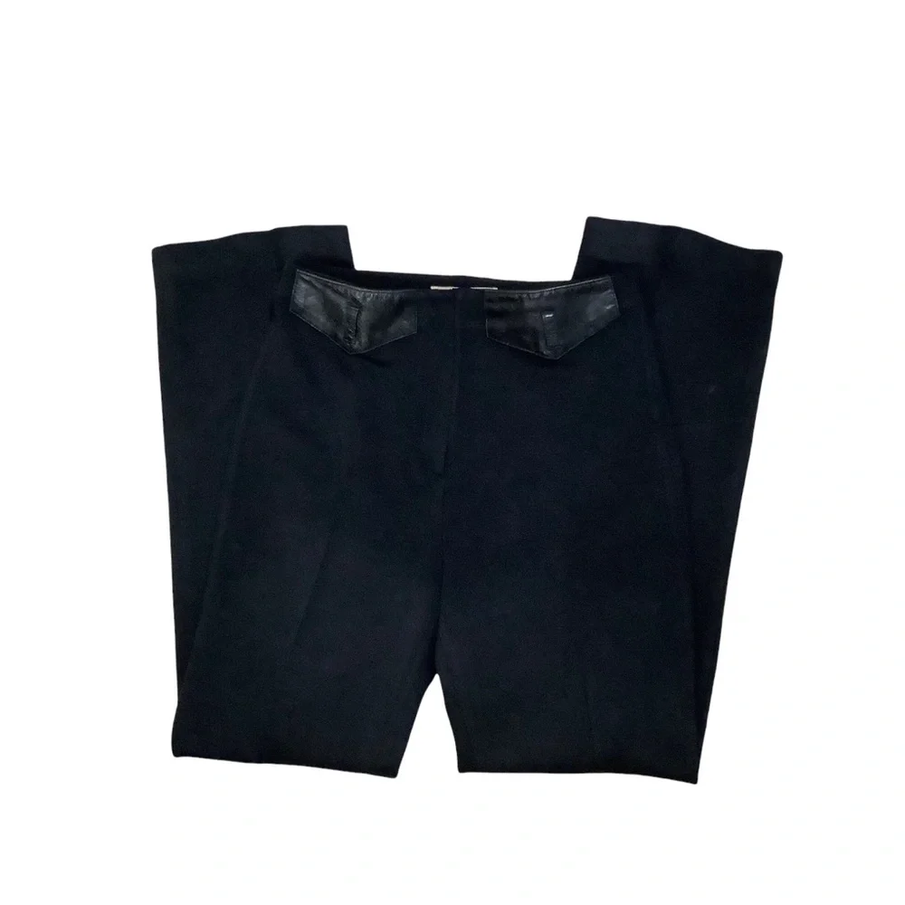 Iceberg Women's Wool Blend Black Leather Trim Trouser Pants EU 42 - Picture 4 of 7
